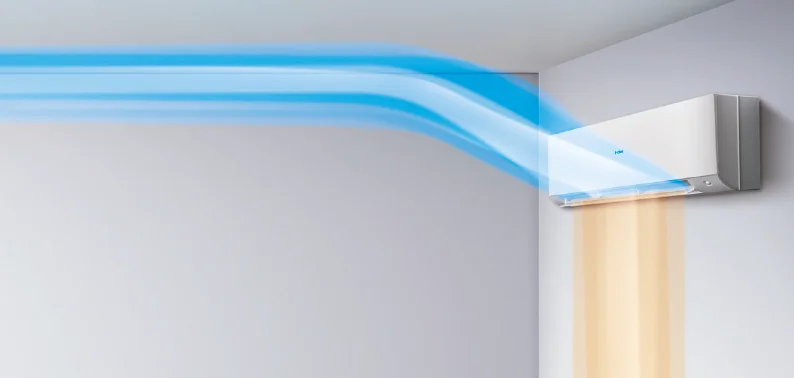 Coanda Plus légáramlás — hűtésben a plafon, fűtésben a padló felé